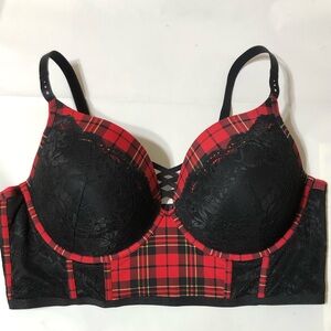 Like New Torrid XO Plunge Push-Up Bra 42 DDD Noelle Plaid Jester Red Plus Size